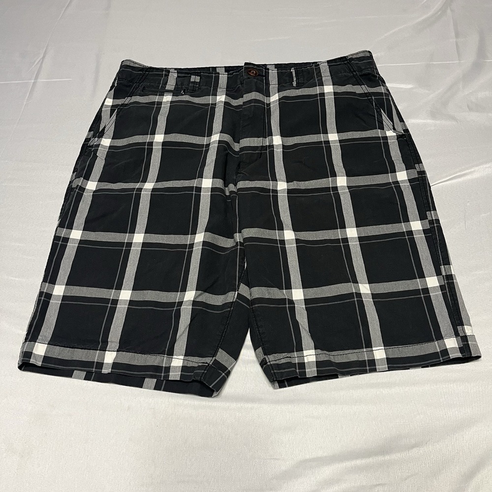 Y2K American Eagle Longboard Plaid Shorts Mens 36 Black Preppy Skater